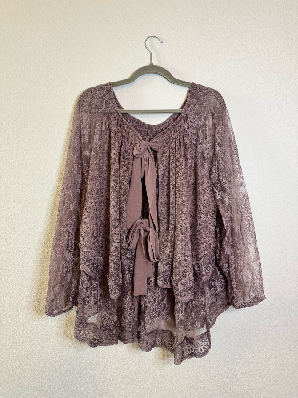 Free People Goldie Knit Top - Plum Dust Size Medium Lace Boho - Picture 5 of 12